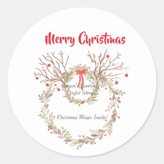 Sticker Rond Rustic elegant watercolour Christmas (Devant)