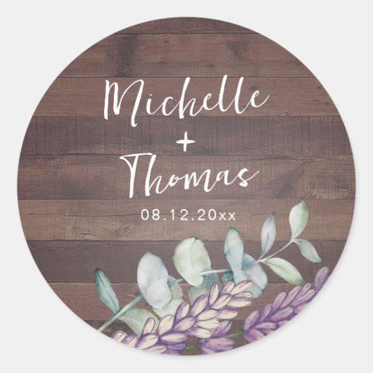 Sticker Rond Rustic Eucalyptus & Lavender Wedding (Devant)