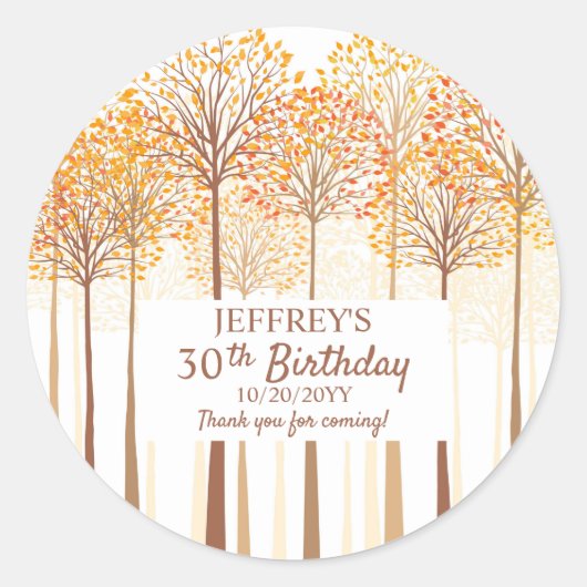 Sticker Rond Rustic Fall Trees Terracotta fête d'anniversaire (Devant)
