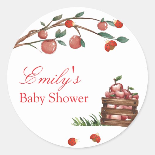 Sticker Rond Rustic Farm Ladybug Apple Baby shower fille (Devant)