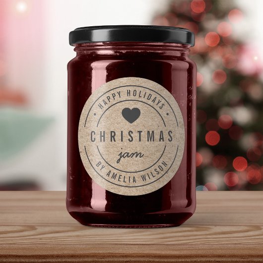 Sticker Rond Rustic Faux Kraft Christmas Jam Happy Holidays