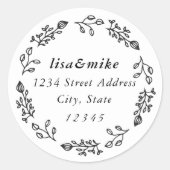 Sticker Rond Rustic Floral Wreath Mariage Adresse de retour (Devant)