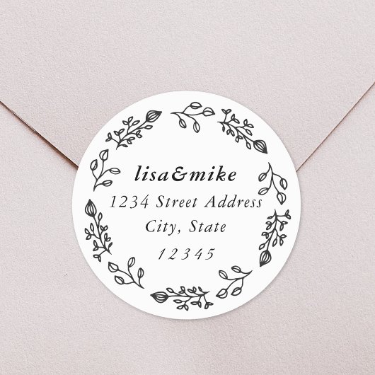 Sticker Rond Rustic Floral Wreath Mariage Adresse de retour