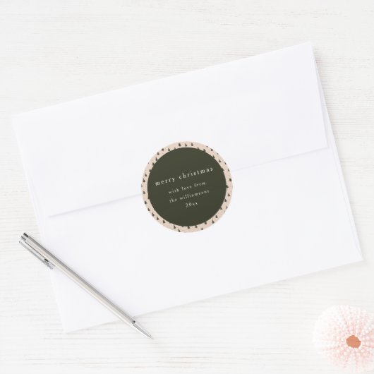 Sticker Rond Rustic Forest Green Noël Trees cadeau de (Enveloppe)