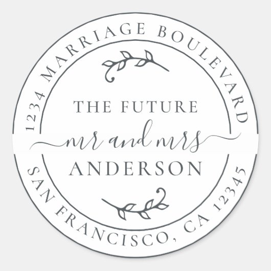 Sticker Rond Rustic Future M. Mme Black White Adresse de retour (Devant)