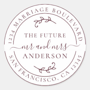 Sticker Rond Rustic Future M. Mme Burgundy Adresse de retour