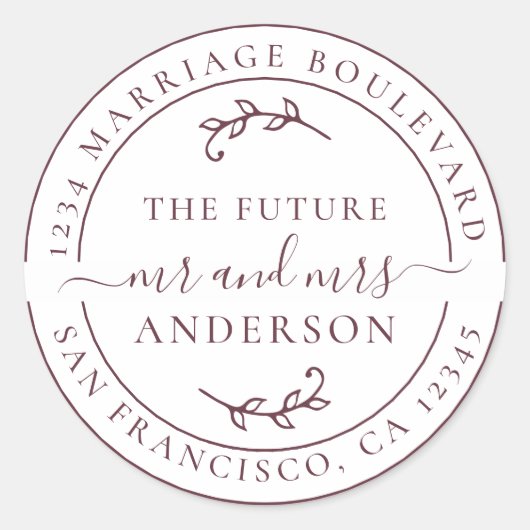 Sticker Rond Rustic Future M. Mme Burgundy Adresse de retour (Devant)