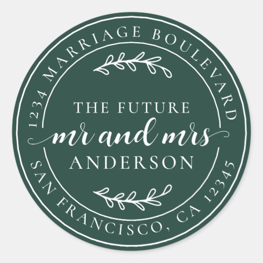 Sticker Rond Rustic Future M. Mme Dark Green Retour Adresse (Devant)