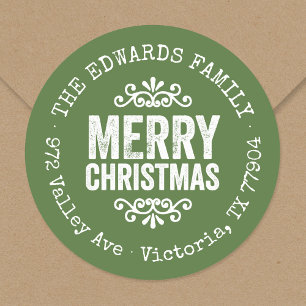 Sticker Rond Rustic Green Christmas Circle Retourner l'adresse