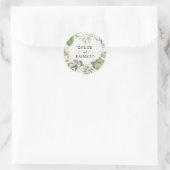 Sticker Rond Rustic Green White Gold Botanical Heart Mariage (Sac)