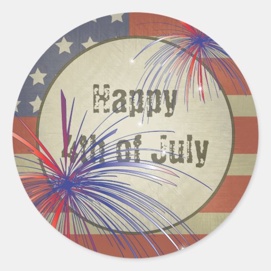 Sticker Rond Rustic Happy, le 4 juillet (Devant)