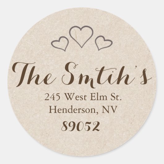 Sticker Rond Rustic Hearts Adresse de retour (Devant)