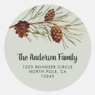 Sticker Rond Rustic Holiday Pinecone Retourner l'adresse Sceau