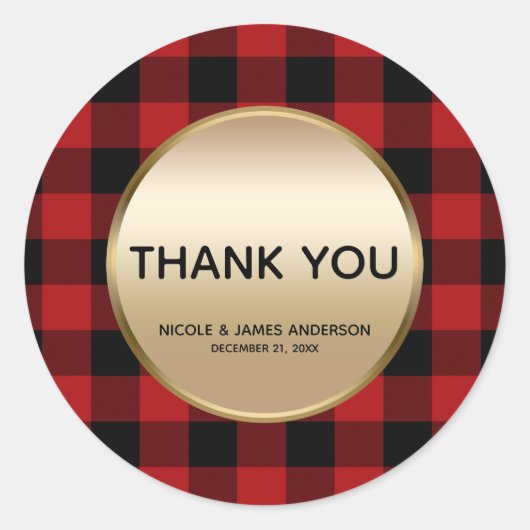 Sticker Rond Rustic Holiday Red Buffalo Plaid Gold Favreat (Devant)
