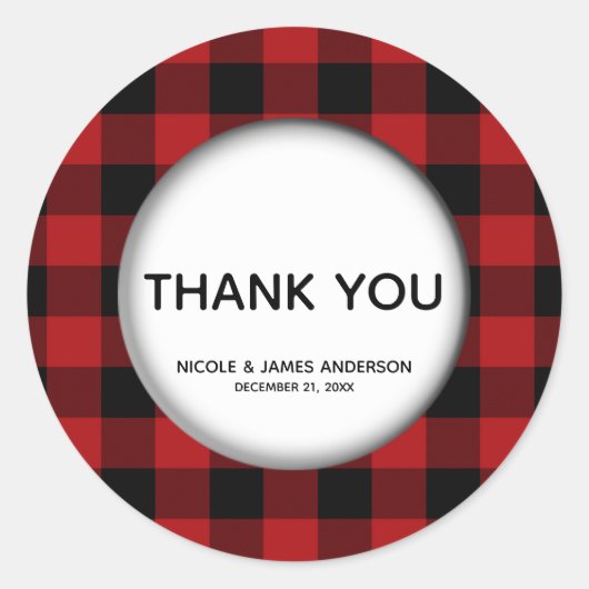 Sticker Rond Rustic Holiday Red Buffalo Plaid White Favreat (Devant)