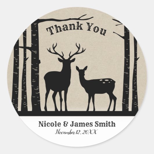 Sticker Rond Rustic Homme Female Doe Deer Black Birch Favoriser (Devant)