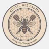 Sticker Rond Rustic Honey Bee Beekeeper Apiary Product (Devant)