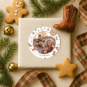 Sticker Rond Rustic Howdy Western Photo de famille Noël