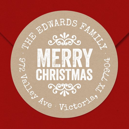 Sticker Rond Rustic Kraft Christmas Circle Retourner l'adresse