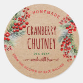 Sticker Rond Rustic Kraft Christmas Cranberry Chutney Labels (Devant)