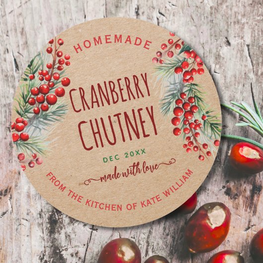 Sticker Rond Rustic Kraft Christmas Cranberry Chutney Labels