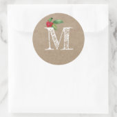 Sticker Rond Rustic Kraft Christmas Holly Monogram Initial (Sac)