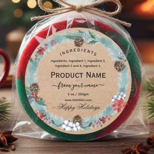 Sticker Rond Rustic kraft Christmas jam ingredient Label 