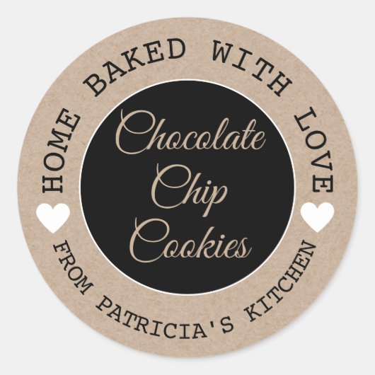 Sticker Rond Rustic Kraft Maison Cuite Avec Love Choco Cookies (Devant)