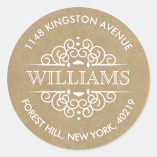 Sticker Rond Rustic Kraft Ornate Swirls Adresse de retour perso