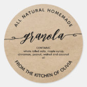 Sticker Rond Rustic kraft Script Homemade Granola Label (Devant)