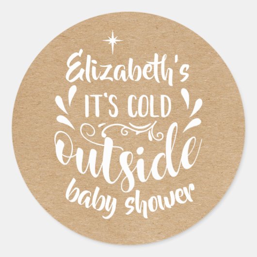 Sticker Rond Rustic Kraft Son Baby shower Froid À L'Extérieur/S (Devant)