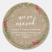 Sticker Rond Rustic Kraft Wreath We’ve Moved Address (Devant)