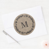 Sticker Rond Rustic Laurel Wreath Farmhouse Style Monogramme (Enveloppe)