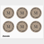 Sticker Rond Rustic Laurel Wreath Farmhouse Style Monogramme (Feuille)