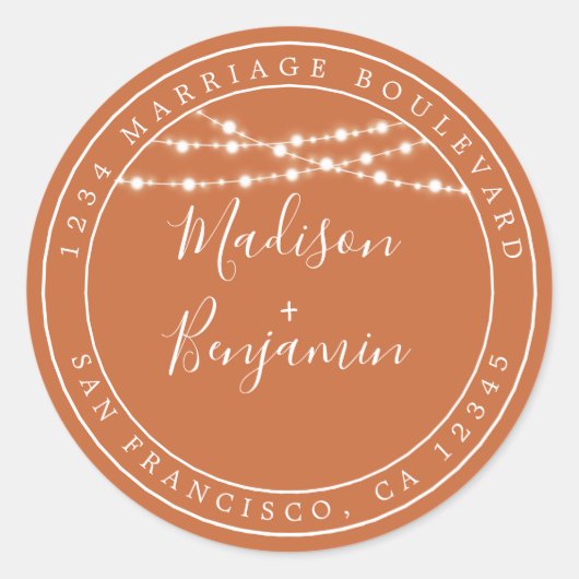 Sticker Rond Rustic Lights Burange Orange Mariage Adresse de re (Devant)