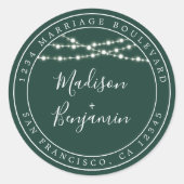 Sticker Rond Rustic Lights Dark Green Mariage Adresse de retour (Devant)