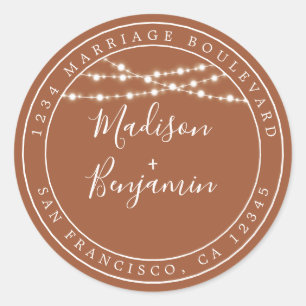 Sticker Rond Rustic Lights TerraCotta Mariage Adresse de retour