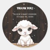 Sticker Rond Rustic Little White Lamb Baby Shower (Devant)