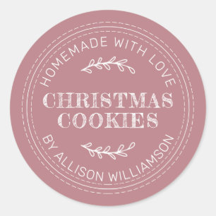 Sticker Rond Rustic Maison de Noël Cookies Dusty Rose
