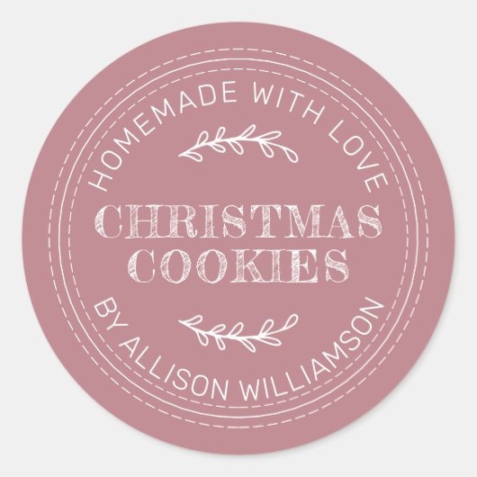 Sticker Rond Rustic Maison de Noël Cookies Dusty Rose (Devant)