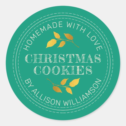 Sticker Rond Rustic Maison de Noël Cookies Emerald Green (Devant)