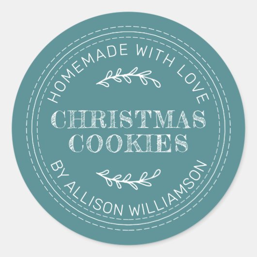 Sticker Rond Rustic Maison de Noël Cookies Turquoises (Devant)