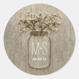 Sticker Rond Rustic Mason Jar Mariage du souffle du bébé