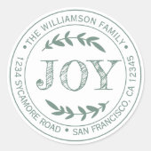 Sticker Rond Rustic Modern Christmas Joie Retour Adresse Green (Devant)