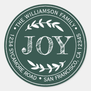 Sticker Rond Rustic Modern Christmas Joie Retour Adresse Green