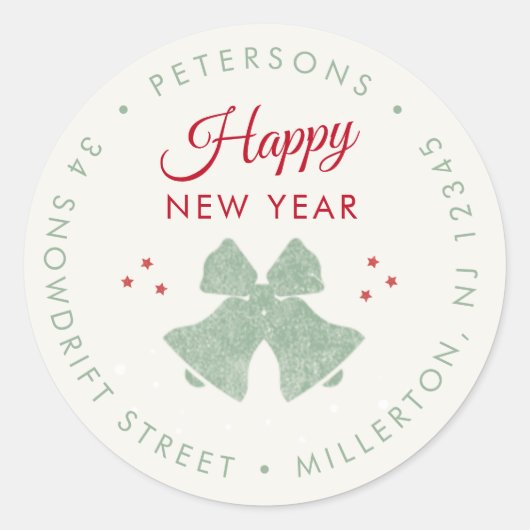 Sticker Rond Rustic Modern Joyeux Nouvel An Retour Adresse (Devant)