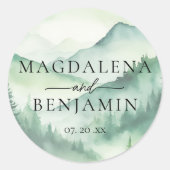 Sticker Rond Rustic Mountain À feuillage persistant Pine Fir Tr (Devant)