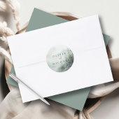 Sticker Rond Rustic Mountain Lake Misty Pines Wedding