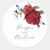 Sticker Rond Rustic Navy Bourgogne Floral Mariage Faveur (Devant)
