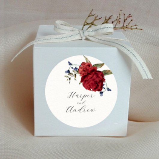 Sticker Rond Rustic Navy Bourgogne Floral Mariage Faveur